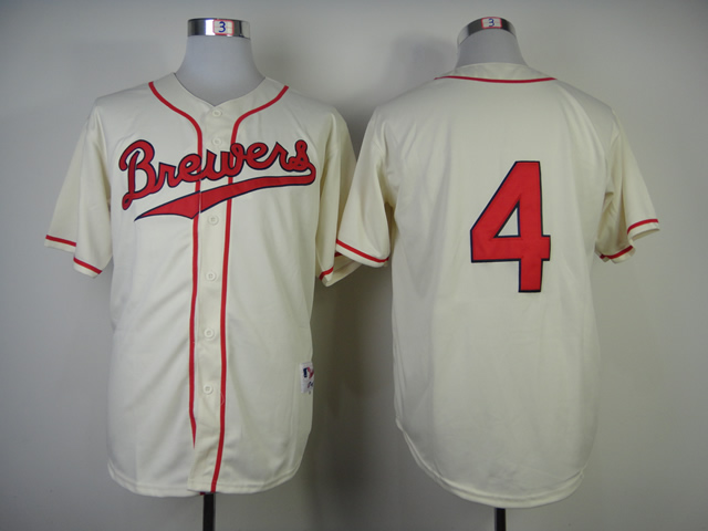 Men Milwaukee Brewers 4 Molitor Cream Throwback 1948 MLB Jerseys